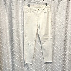 7 For All Mankind Roxanne Mid Rise Raw Hem Ankle Skinny Jeans in White